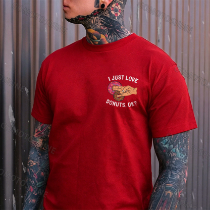 I JUST LOVE DONUTS, OK? Shocker Sarcastic Deniability Retro Print Men's T-Shirt Image - 4