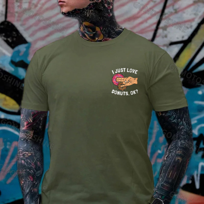 I JUST LOVE DONUTS, OK? Shocker Sarcastic Deniability Retro Print Men's T-Shirt Image - 6