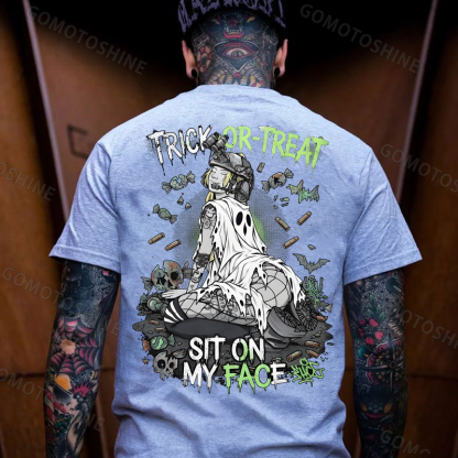 Trick or Treat Sit on My Face Tactical Girl Men's Graphic T-Shirt Halloween Funny Meme Slogan Image - 5
