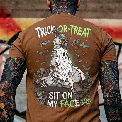 Trick or Treat Sit on My Face Tactical Girl Men's Graphic T-Shirt Halloween Funny Meme Slogan Image - 10