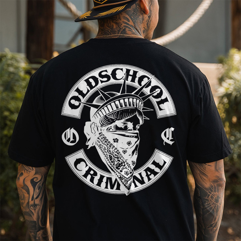 Oldschool Criminal Gangster Statue of Liberty Men's Graphic T-Shirt Edgy West Coast Chicano Image - 1