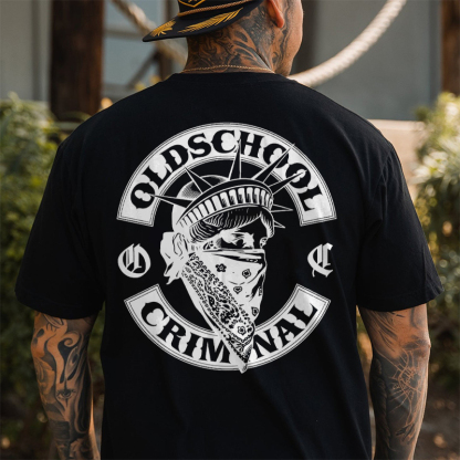 Oldschool Criminal Gangster Statue of Liberty Men's Graphic T-Shirt Edgy West Coast Chicano Image - 1