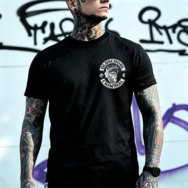 Oldschool Criminal Gangster Statue of Liberty Men's Graphic T-Shirt Edgy West Coast Chicano Image - 2