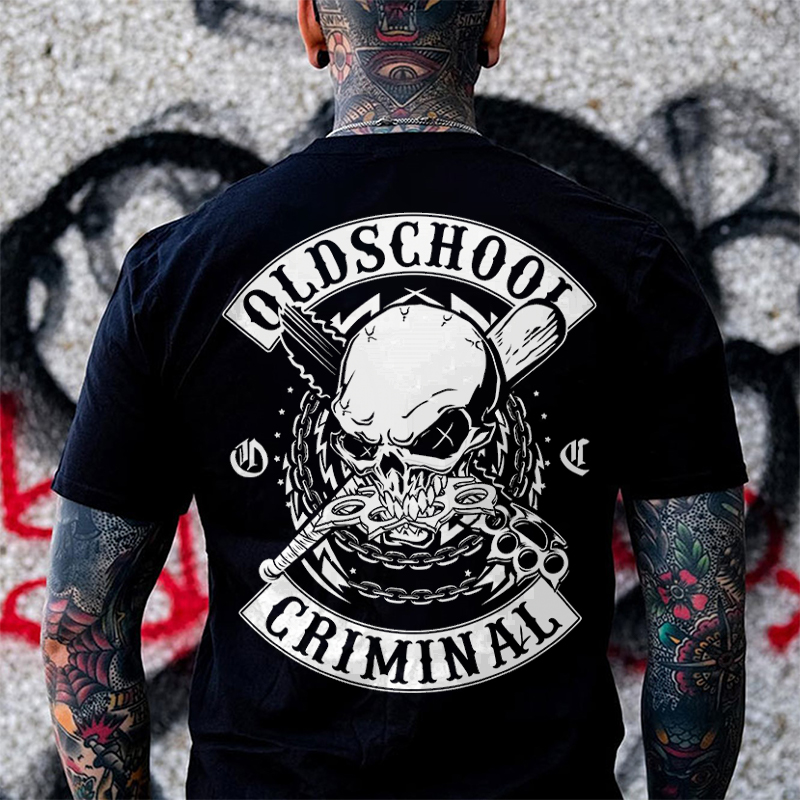 Oldschool Criminal Skull Brass Knuckles Weaponry Men's Graphic T-Shirt Edgy Heavy Metal Gangster Image - 1