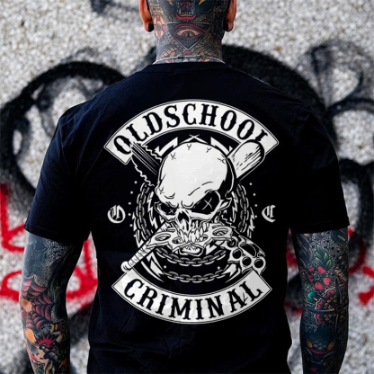 Oldschool Criminal Skull Brass Knuckles Weaponry Men's Graphic T-Shirt Edgy Heavy Metal Gangster Image - 1