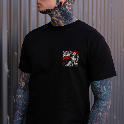 Sorry I'm Not Sorry Smoking Nun Wine Men's Graphic T-Shirt Gothic Chicano Tattoo Art Image - 2