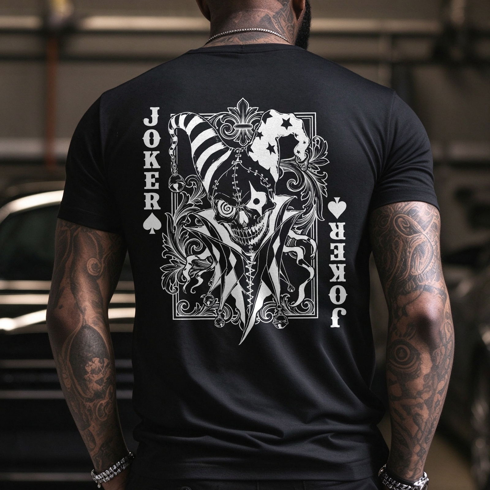 Poker Joker Card Evil Jester Skull Baroque Ornamental Men's Graphic T-Shirt Dark Gothic Aesthetic Image - 2