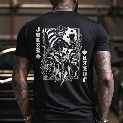 Poker Joker Card Evil Jester Skull Baroque Ornamental Men's Graphic T-Shirt Dark Gothic Aesthetic Image - 2
