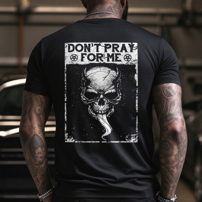 Don't Pray for Me Horned Skull Pentagram Men's Graphic T-Shirt Distressed Gothic Slogan Rock Punk Image - 1