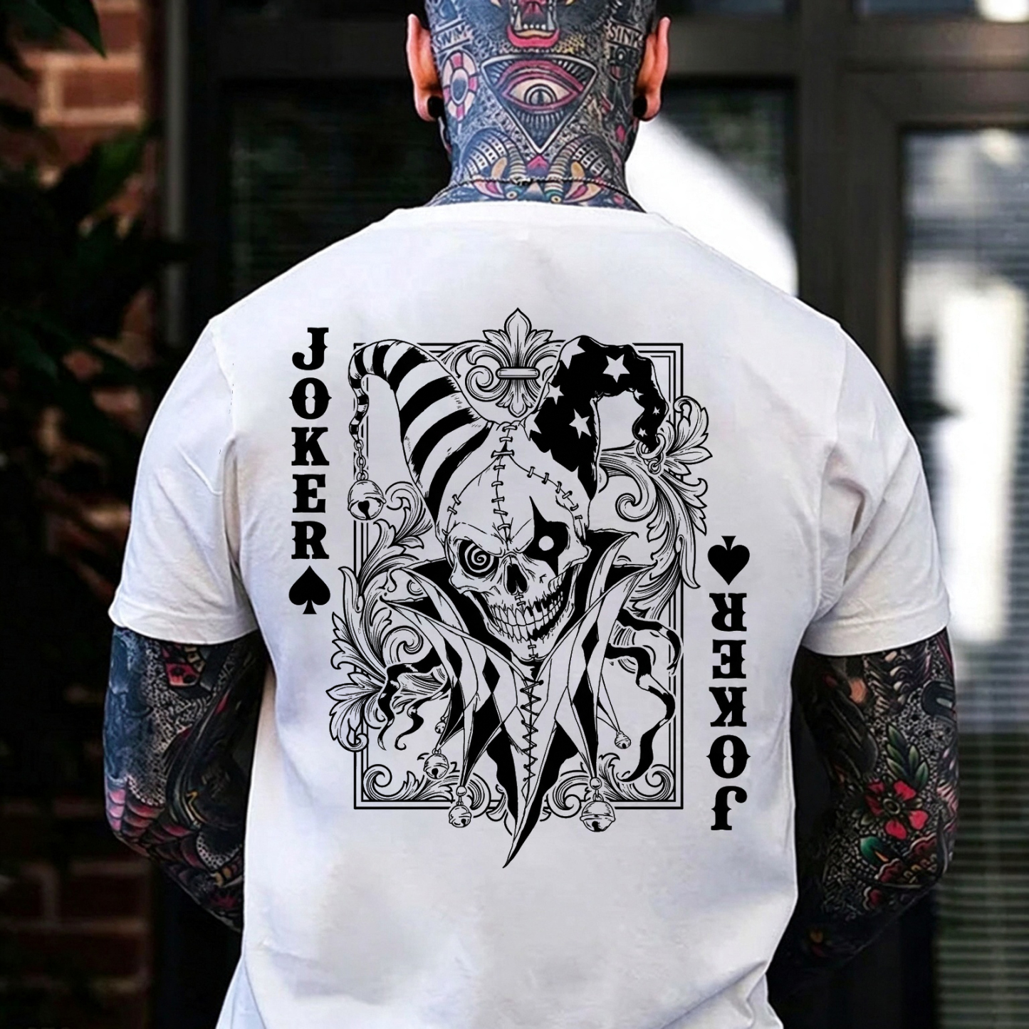 Poker Joker Card Evil Jester Skull Baroque Ornamental Men's Graphic T-Shirt Dark Gothic Aesthetic Image - 1