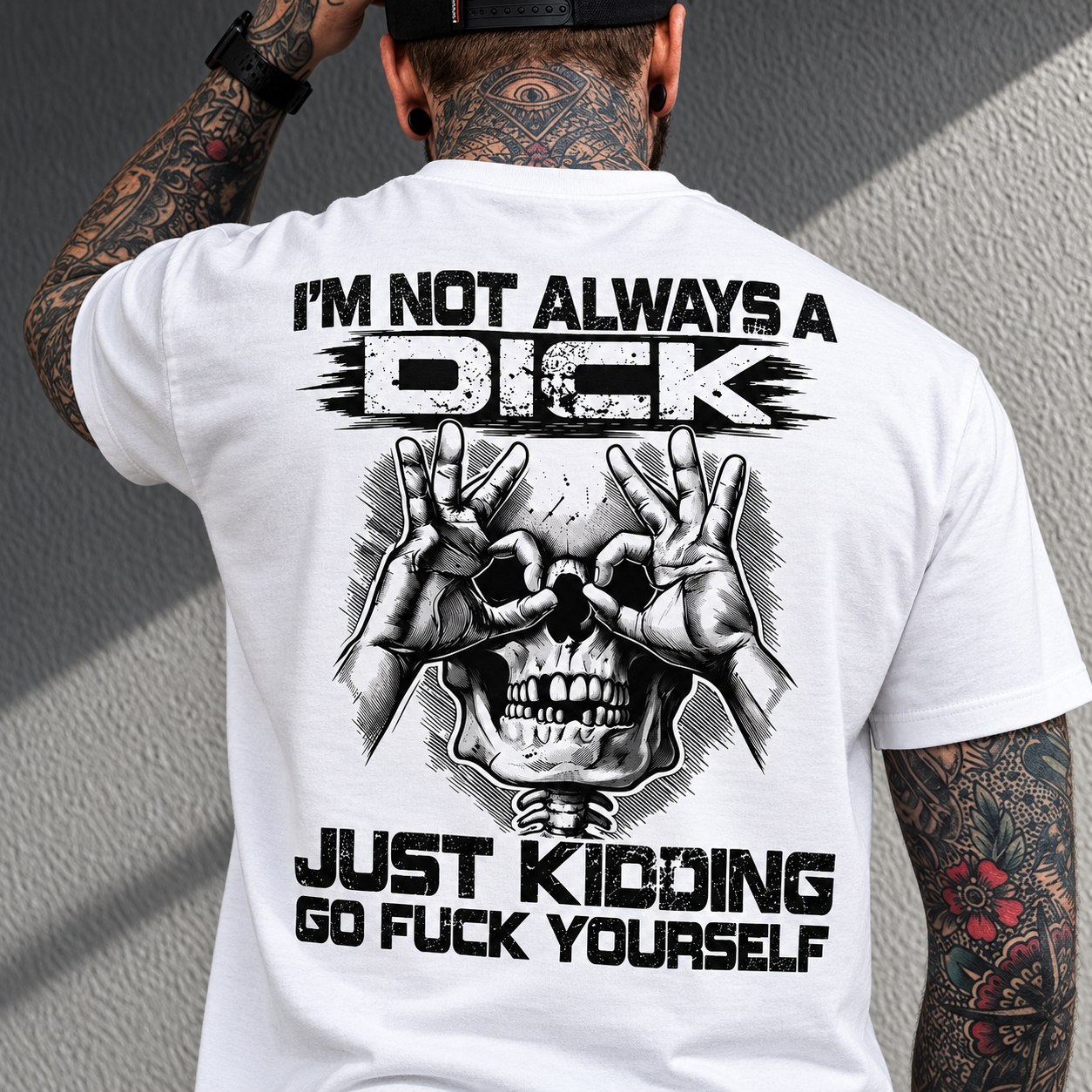 I'm Not Always a Dick Just Kidding Go Fuck Yourself Skull OK Gesture Men's Graphic T-Shirt Sarcastic Offensive Streetwear Image - 2