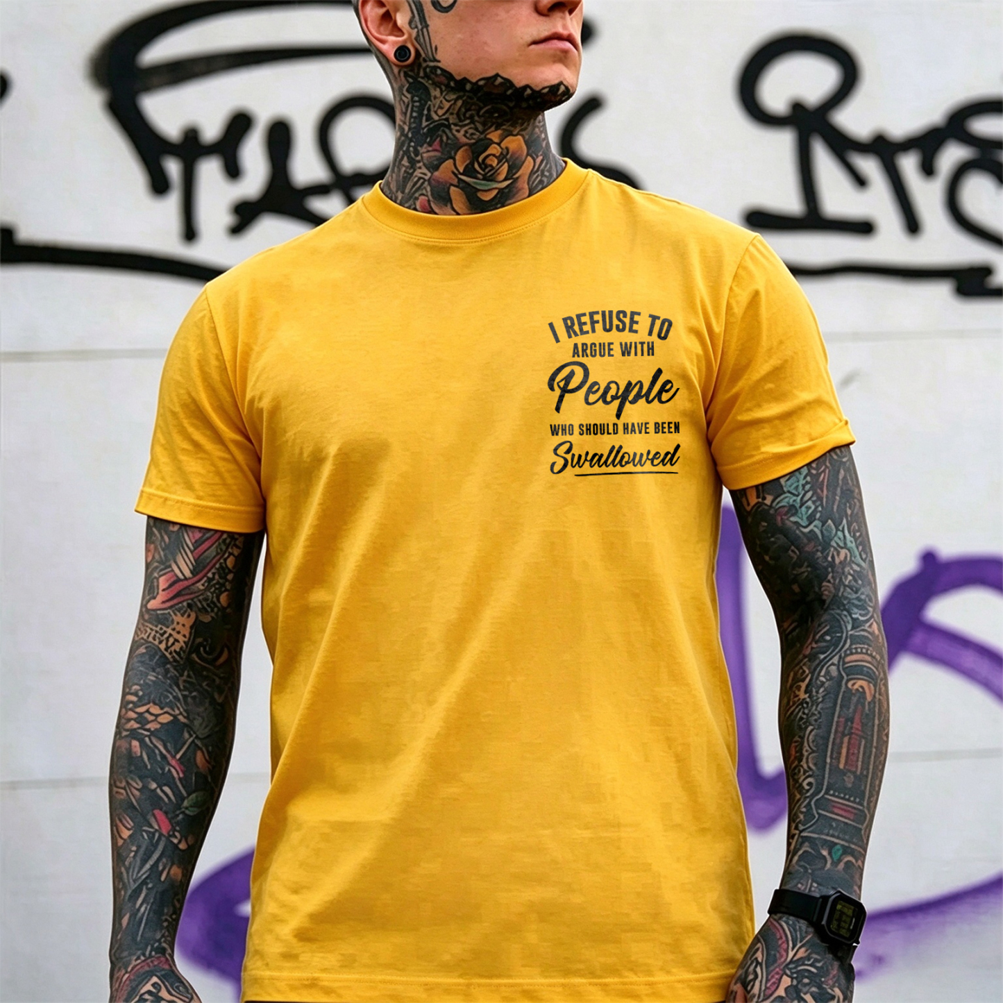 I REFUSE TO ARGUE WITH People WHO SHOULD HAVE BEEN Swallowed Sarcastic Slogan Print Men's T-Shirt Image - 12