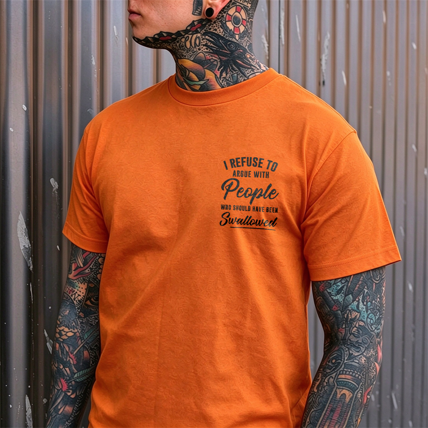 I REFUSE TO ARGUE WITH People WHO SHOULD HAVE BEEN Swallowed Sarcastic Slogan Print Men's T-Shirt Image - 14