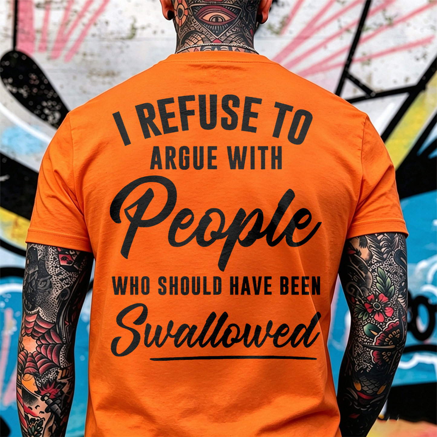 I REFUSE TO ARGUE WITH People WHO SHOULD HAVE BEEN Swallowed Sarcastic Slogan Print Men's T-Shirt Image - 13