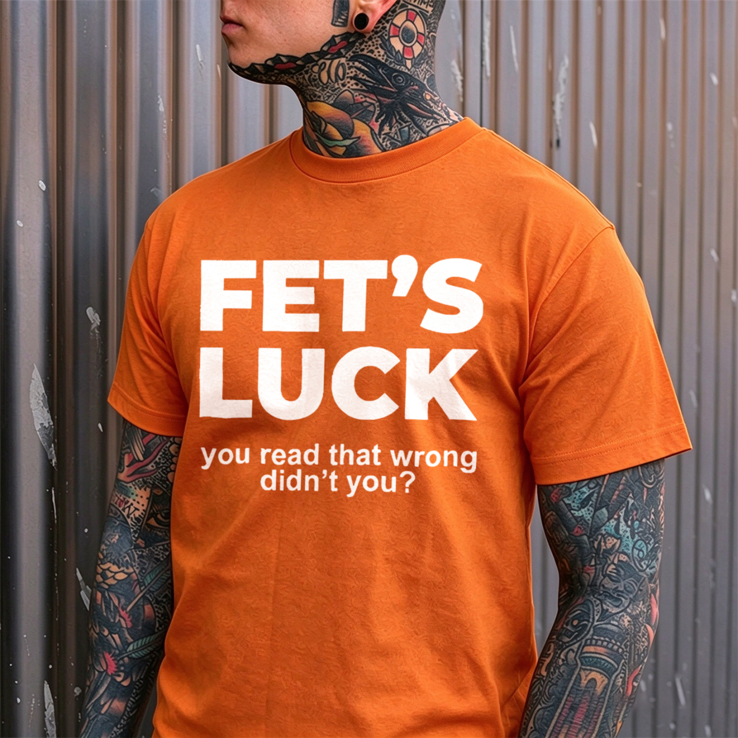Fet's Luck you read that wrong didn't you? Optical Illusion & Adult Parody Humor Brain Teaser Rude Joke Mind Control Streetwear Print Men's T-Shirt Image - 12