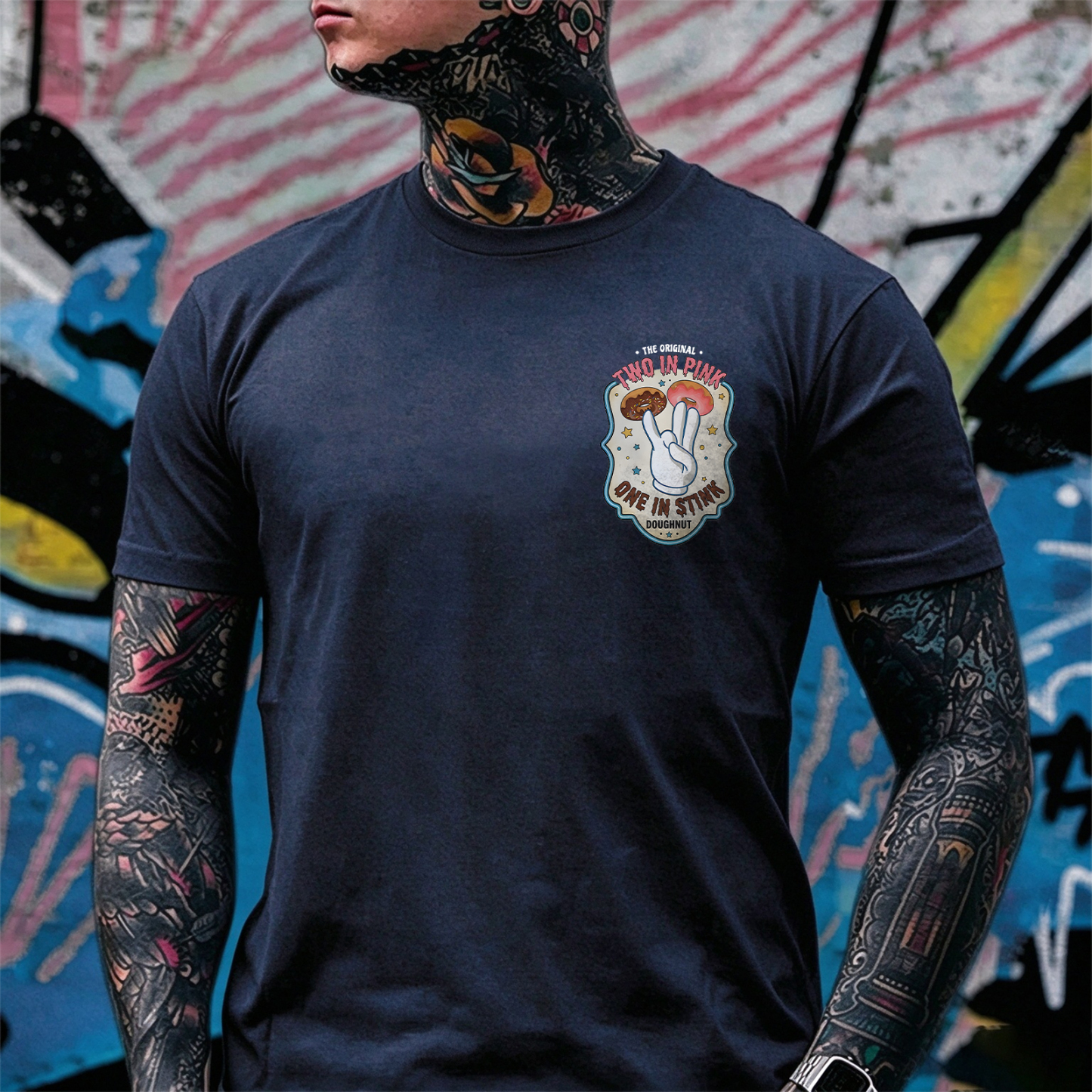 THE ORIGINAL TWO IN PINK ONE IN STINK DOUGHNUT Shocker Print Men's T-shirt Image - 8