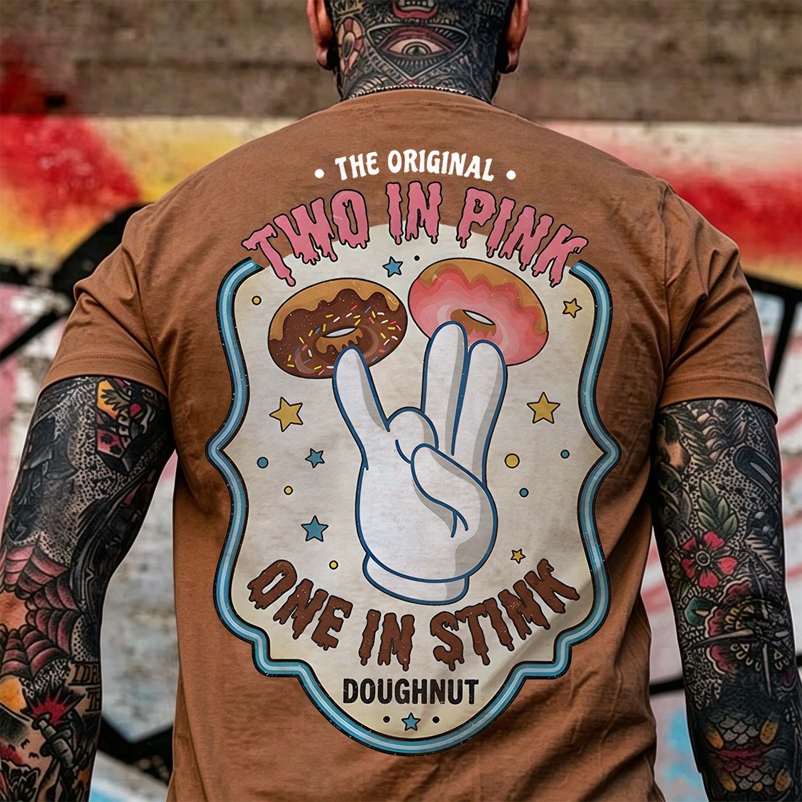 THE ORIGINAL TWO IN PINK ONE IN STINK DOUGHNUT Shocker Print Men's T-shirt Image - 12