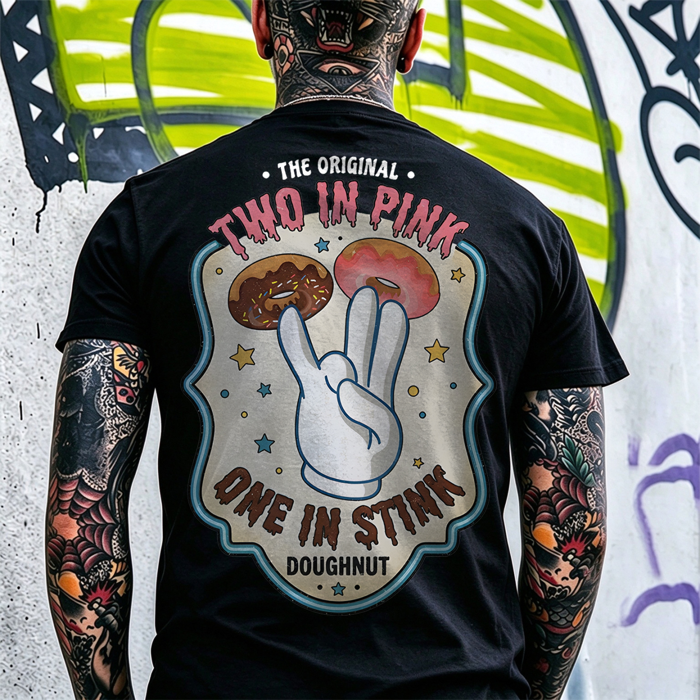 THE ORIGINAL TWO IN PINK ONE IN STINK DOUGHNUT Shocker Print Men's T-shirt Image - 9
