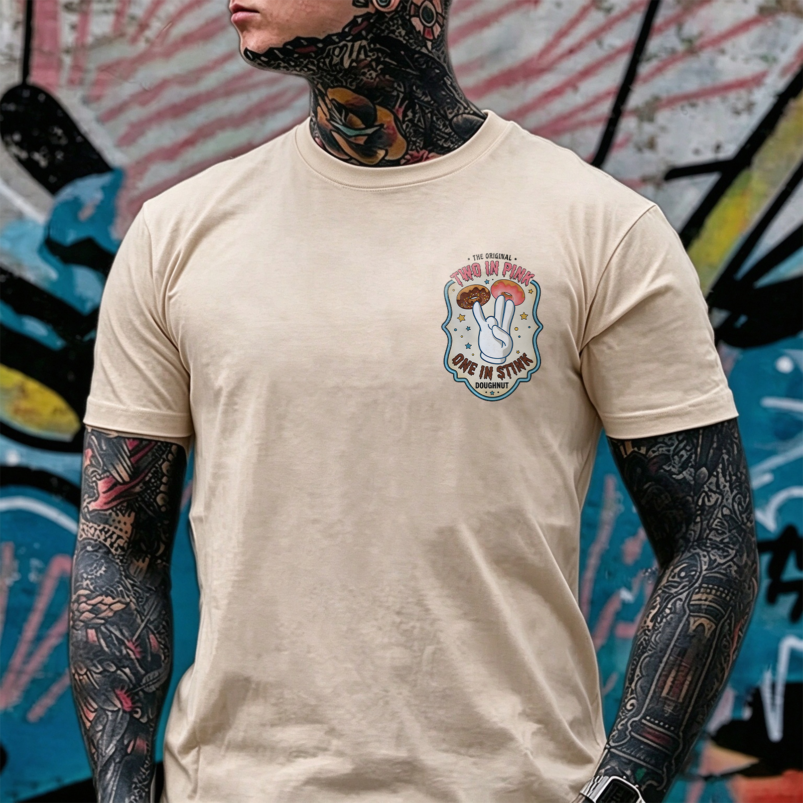 THE ORIGINAL TWO IN PINK ONE IN STINK DOUGHNUT Shocker Print Men's T-shirt Image - 14