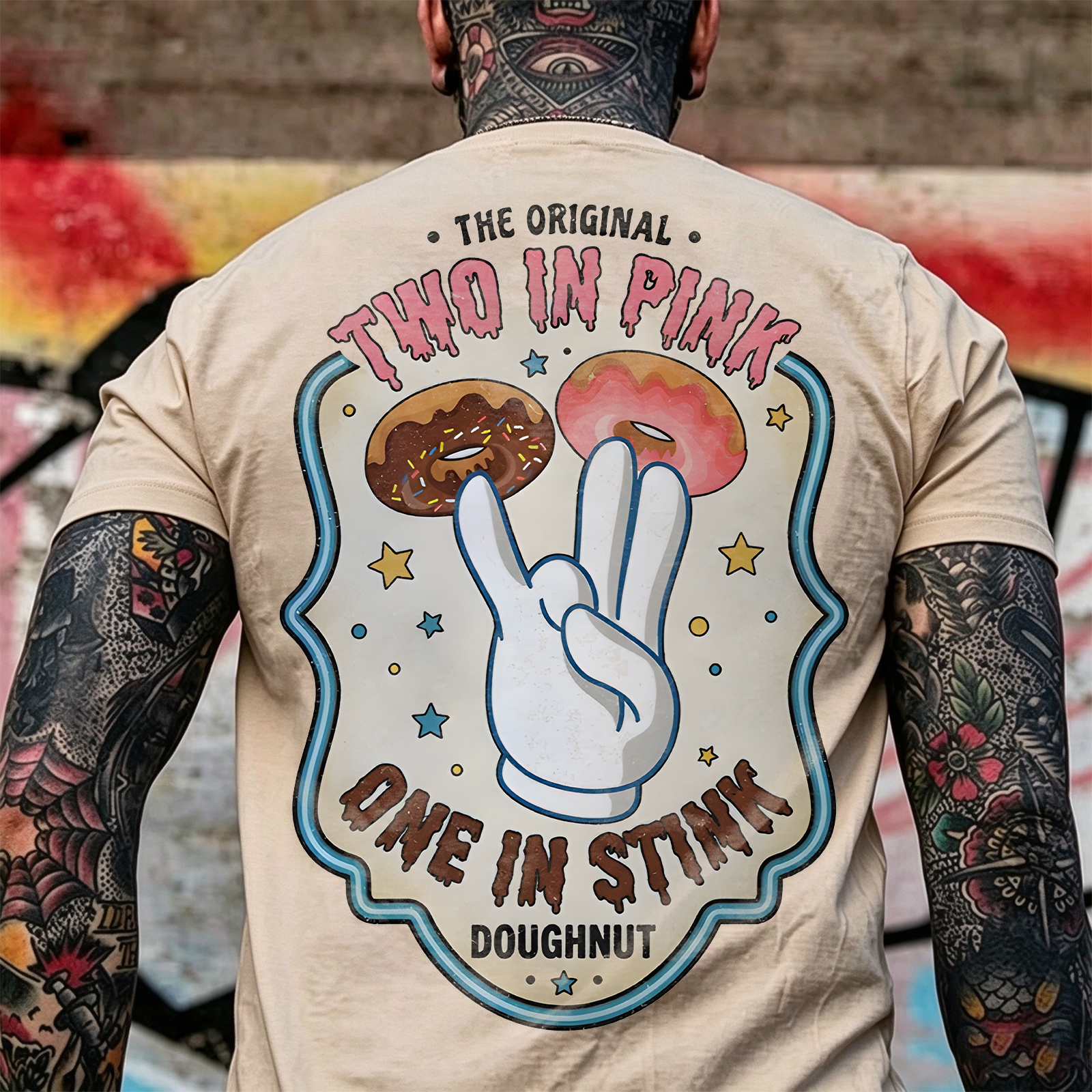 THE ORIGINAL TWO IN PINK ONE IN STINK DOUGHNUT Shocker Print Men's T-shirt Image - 13