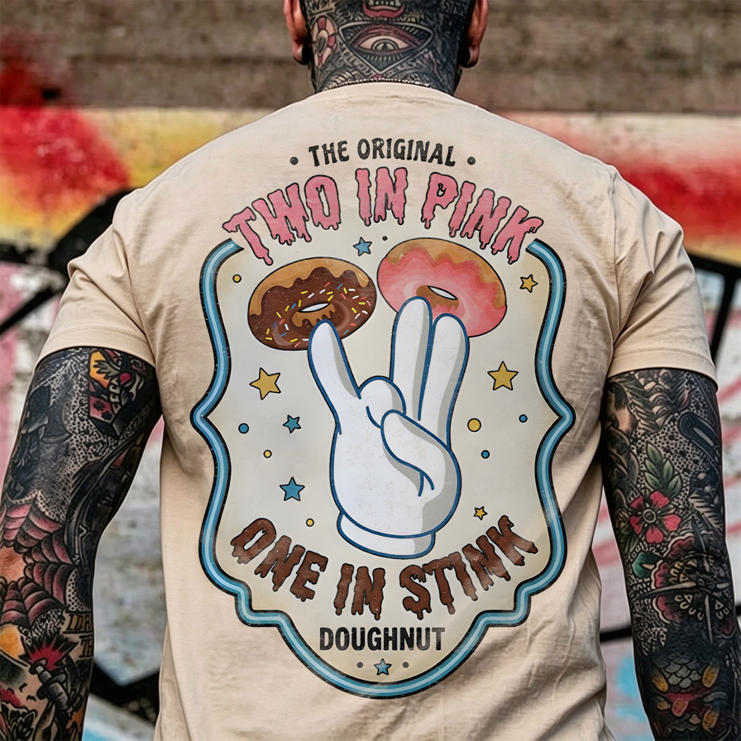 THE ORIGINAL TWO IN PINK ONE IN STINK DOUGHNUT Shocker Print Men's T-shirt Image - 13