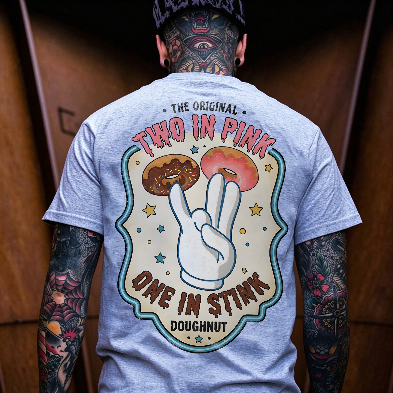 THE ORIGINAL TWO IN PINK ONE IN STINK DOUGHNUT Shocker Print Men's T-shirt Image - 18