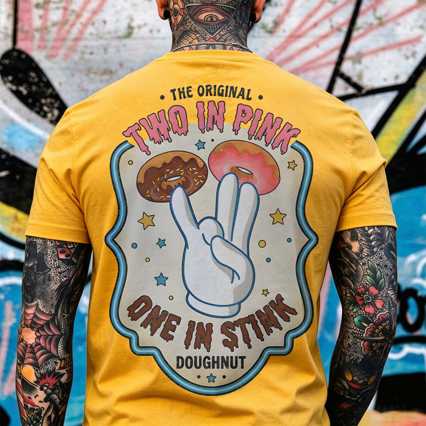 THE ORIGINAL TWO IN PINK ONE IN STINK DOUGHNUT Shocker Print Men's T-shirt Image - 22