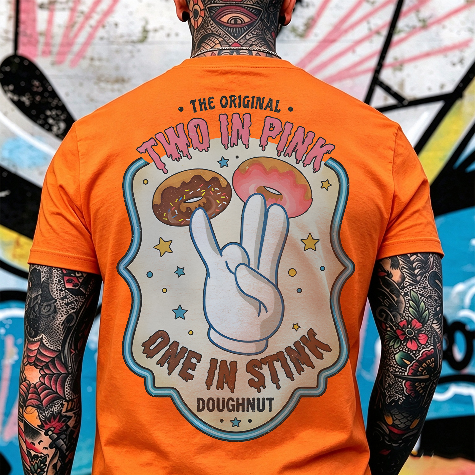 THE ORIGINAL TWO IN PINK ONE IN STINK DOUGHNUT Shocker Print Men's T-shirt Image - 24