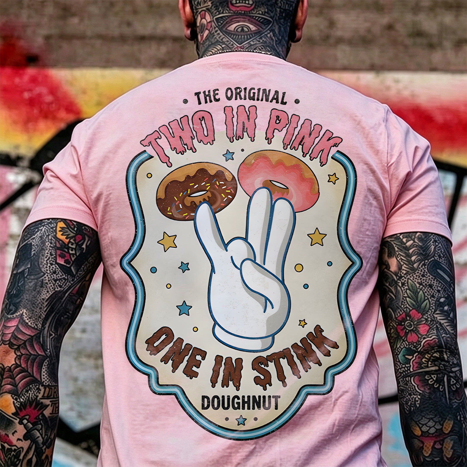 THE ORIGINAL TWO IN PINK ONE IN STINK DOUGHNUT Shocker Print Men's T-shirt Image - 19