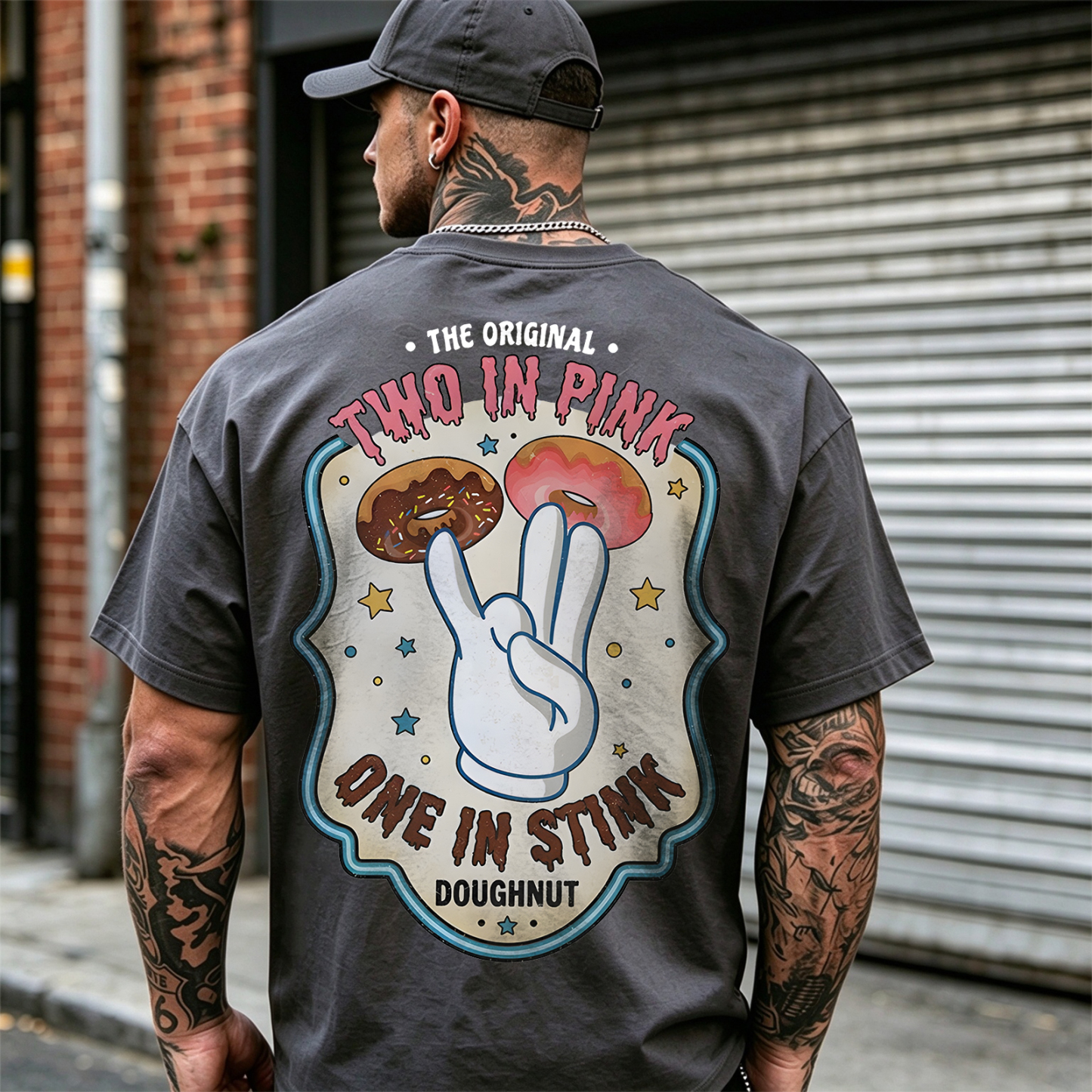 THE ORIGINAL TWO IN PINK ONE IN STINK DOUGHNUT Shocker Print Men's T-shirt Image - 25
