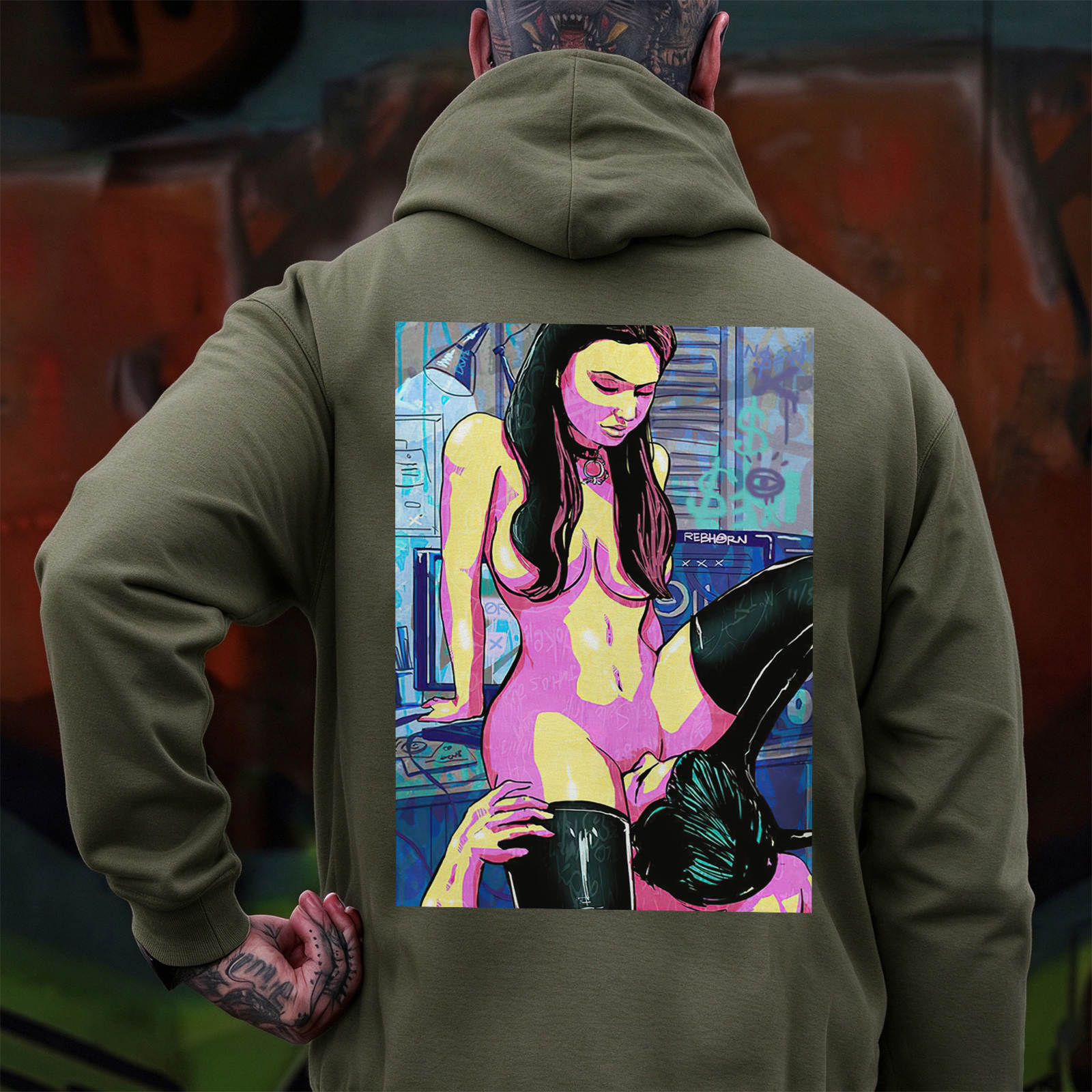The Man Suck Naked Lady Print Men's Hoodie Image - 6