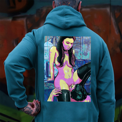The Man Suck Naked Lady Print Men's Hoodie Image - 4
