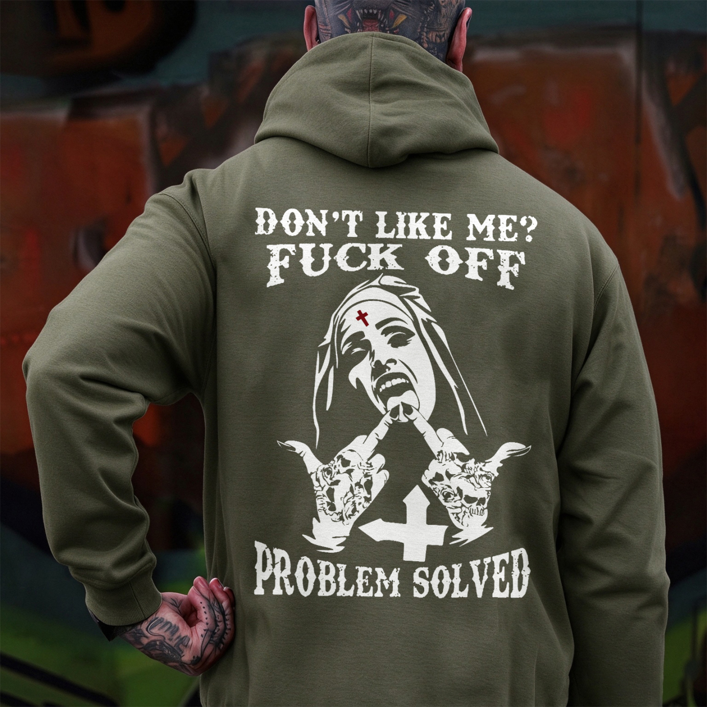DON'T LIKE ME F*CK OFF Nun Black Print Hoodie Image - 10