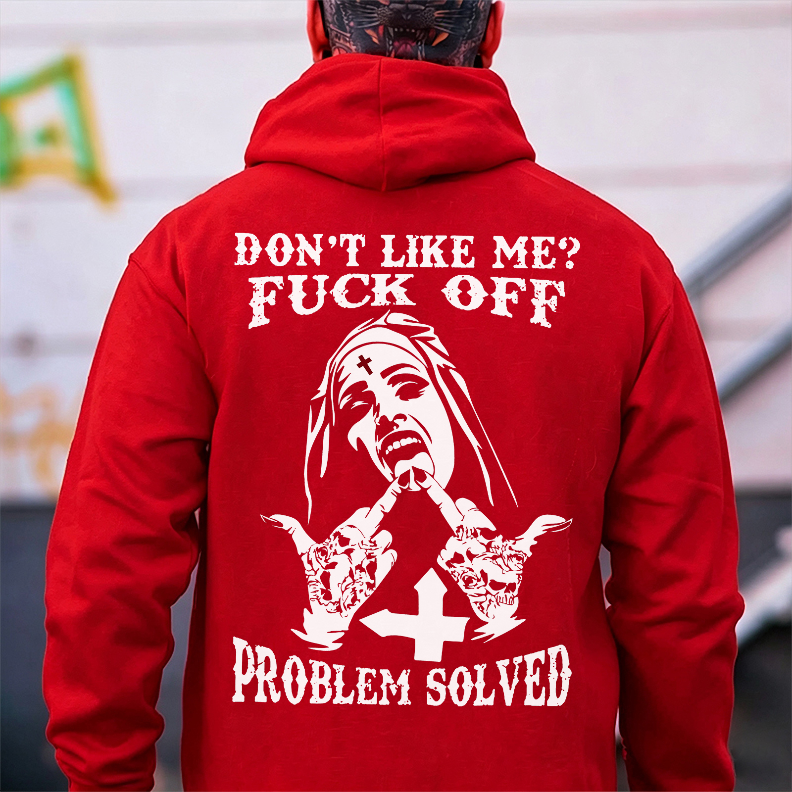 DON'T LIKE ME F*CK OFF Nun Black Print Hoodie Image - 9