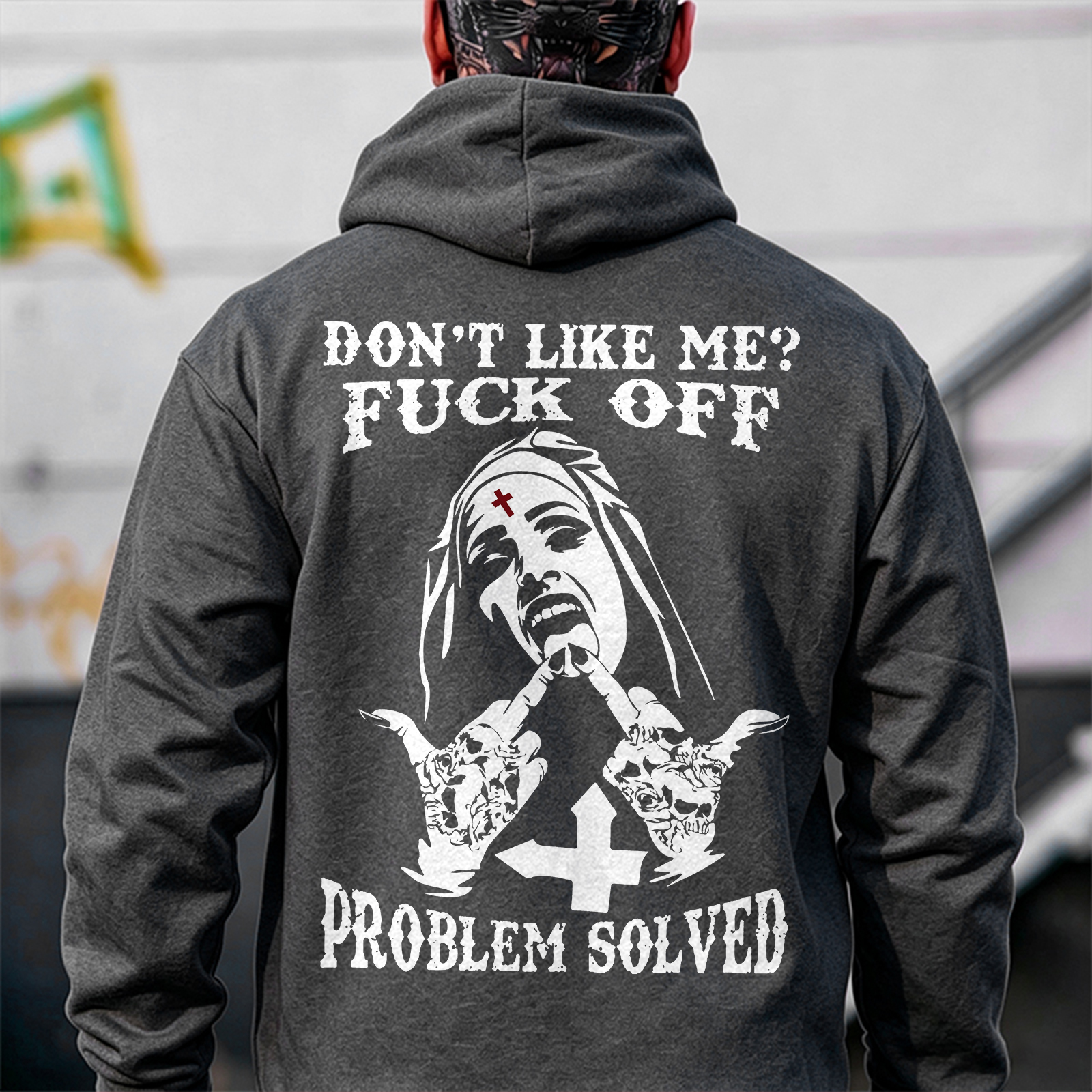 DON'T LIKE ME F*CK OFF Nun Black Print Hoodie Image - 11