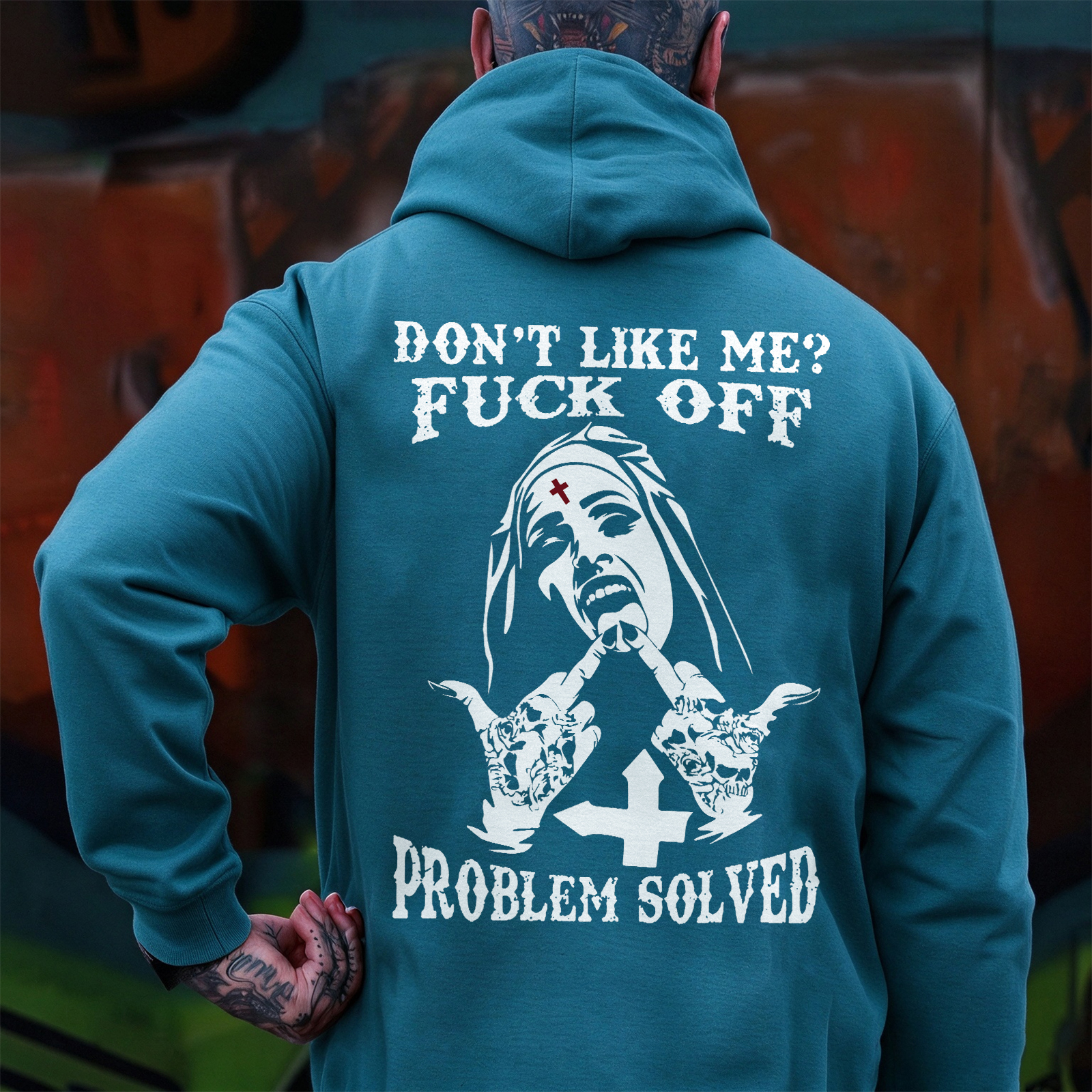 DON'T LIKE ME F*CK OFF Nun Black Print Hoodie Image - 12