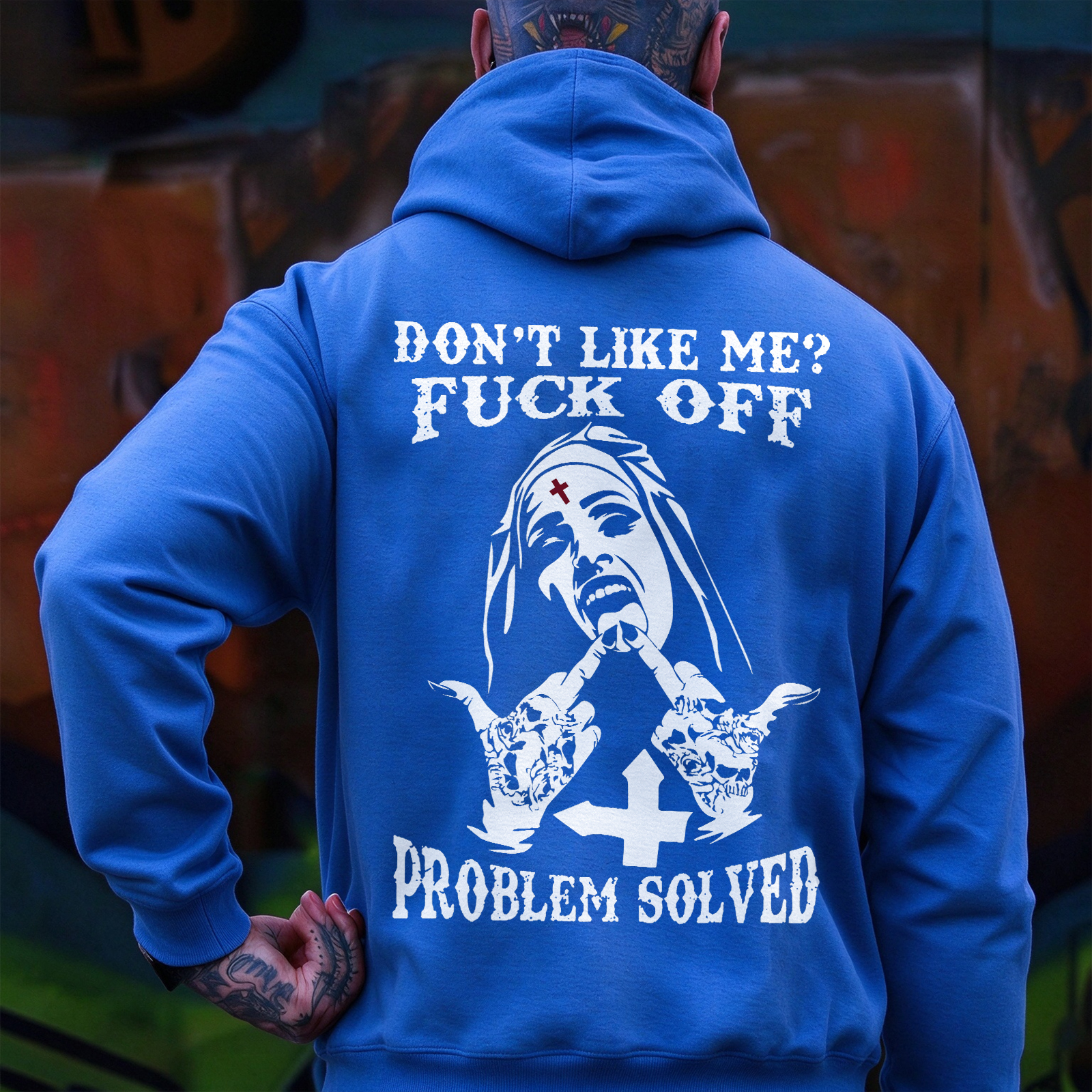 DON'T LIKE ME F*CK OFF Nun Black Print Hoodie Image - 13
