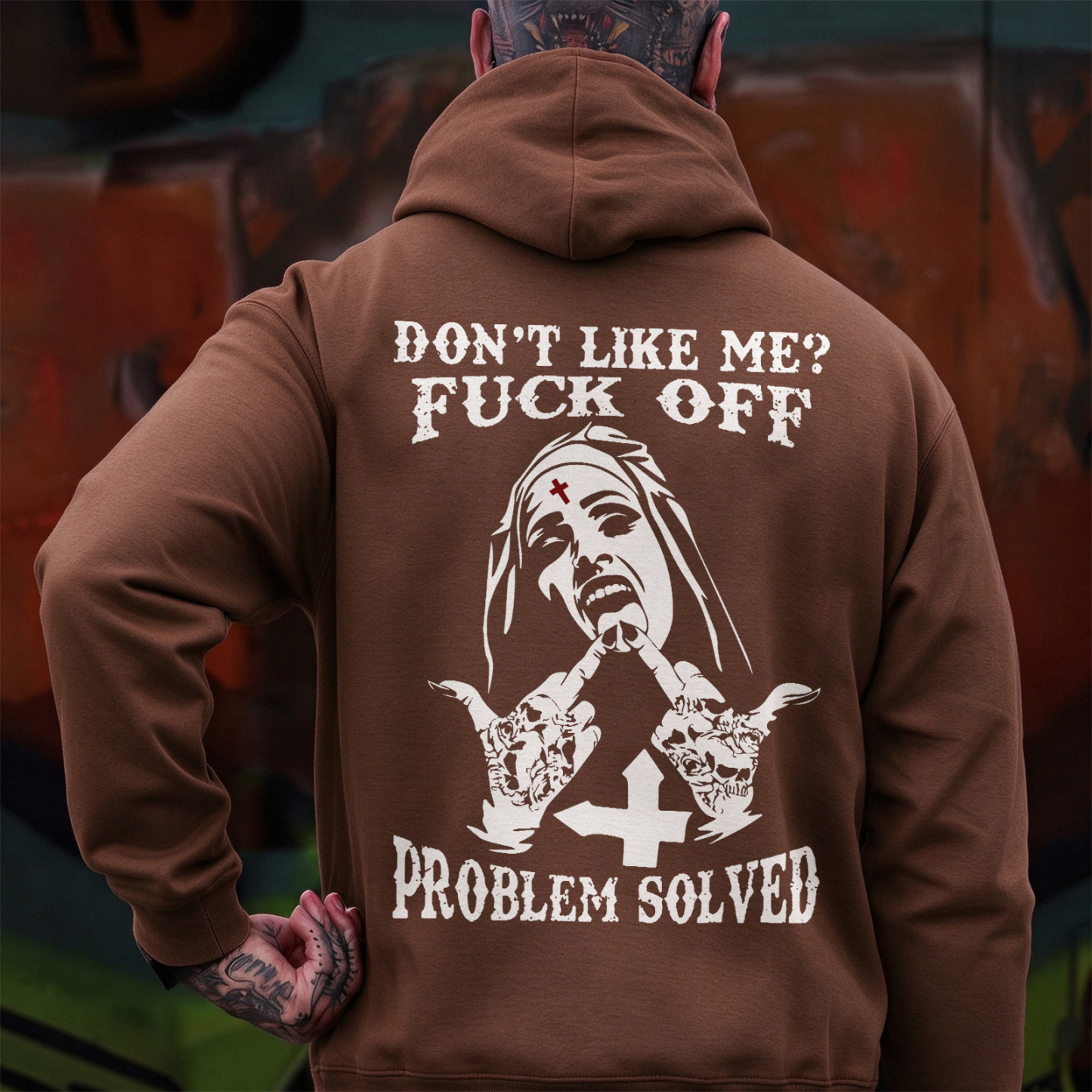 DON'T LIKE ME F*CK OFF Nun Black Print Hoodie Image - 14