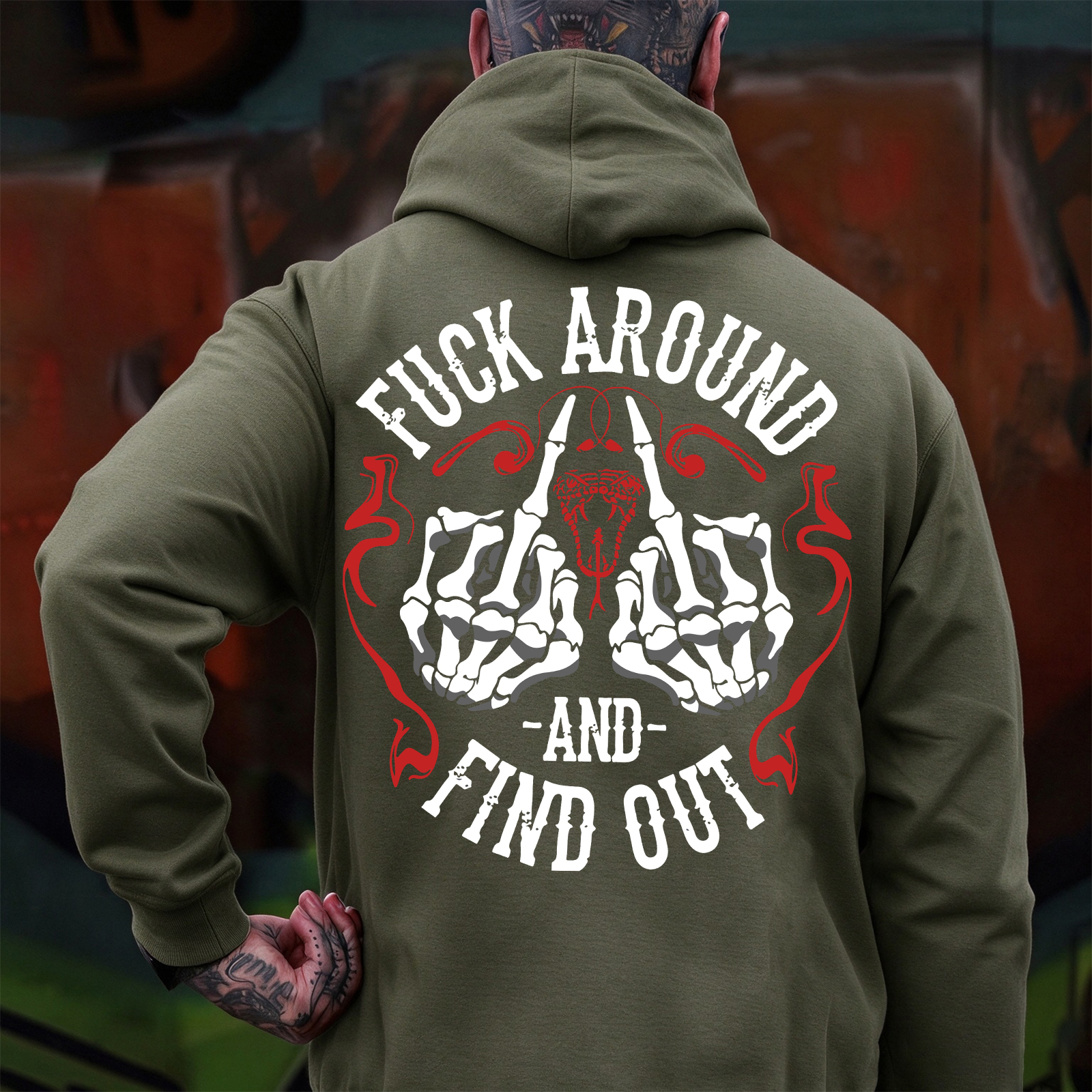 FUCK AROUND AND FIND OUT Defiant Bone Hand Print Men's Hoodie Image - 7
