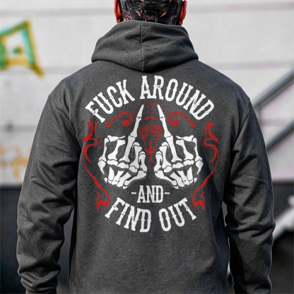 FUCK AROUND AND FIND OUT Defiant Bone Hand Print Men's Hoodie Image - 6