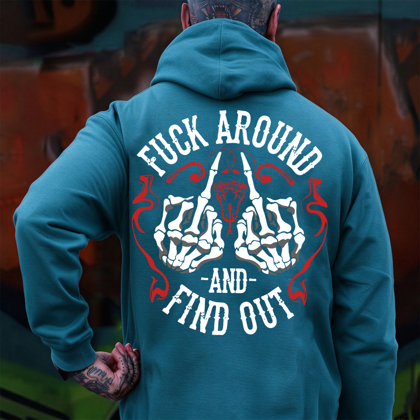 FUCK AROUND AND FIND OUT Defiant Bone Hand Print Men's Hoodie Image - 8