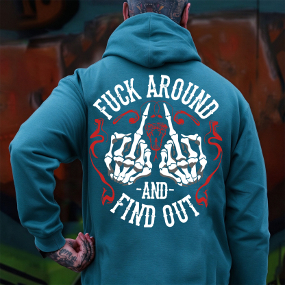 FUCK AROUND AND FIND OUT Defiant Bone Hand Print Men's Hoodie Image - 8
