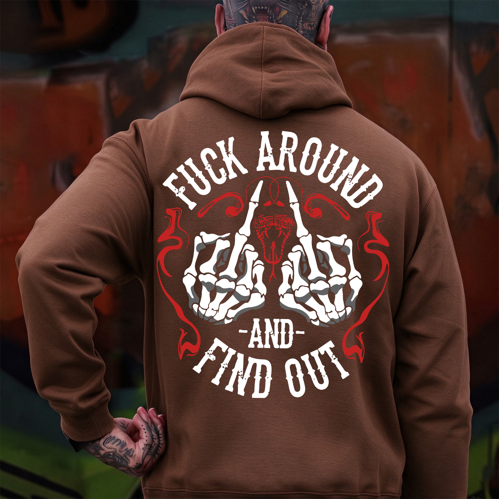 FUCK AROUND AND FIND OUT Defiant Bone Hand Print Men's Hoodie Image - 9