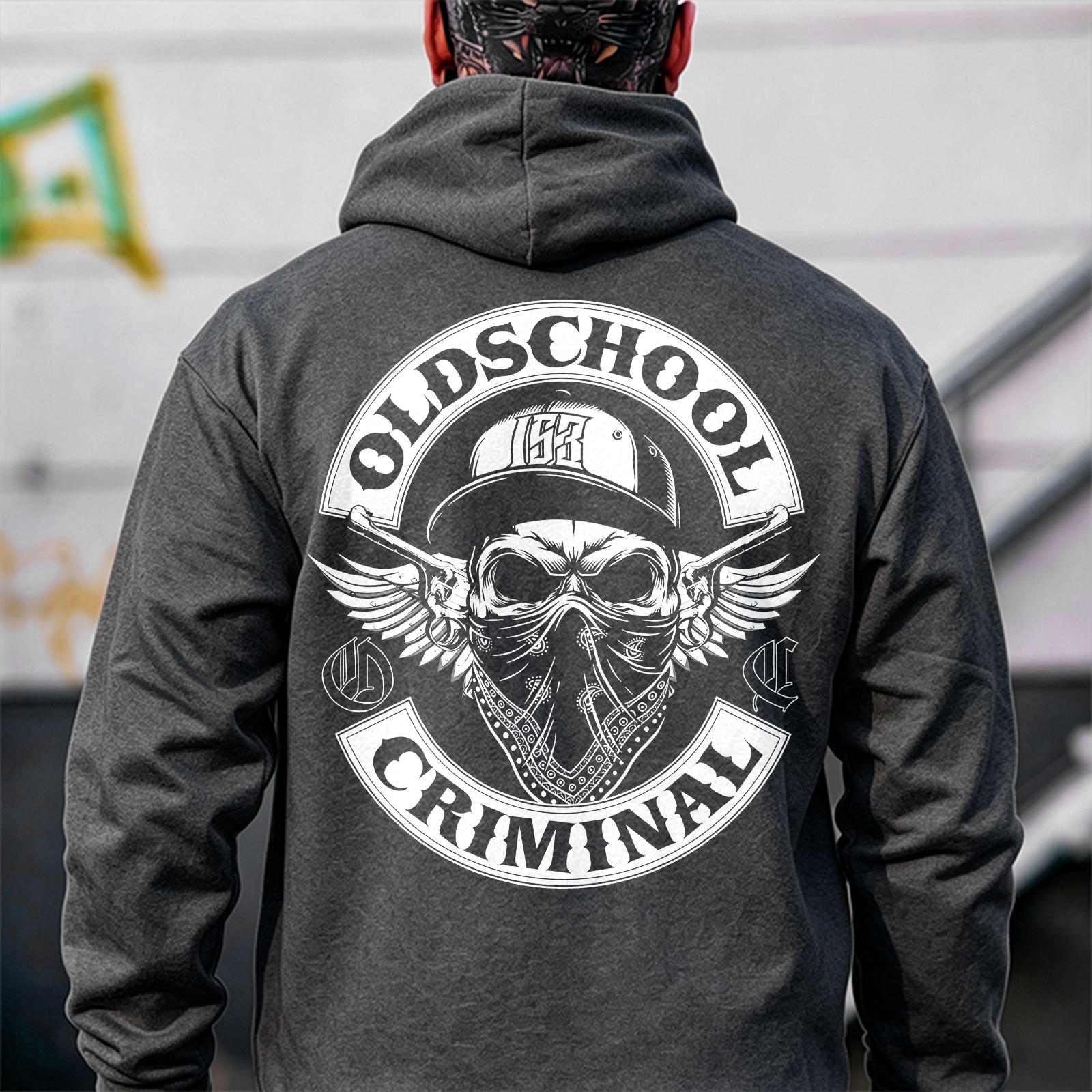 OLD SCHOOL CRIMINAL Hip-hop Skull Print Men's Hoodie Image - 4