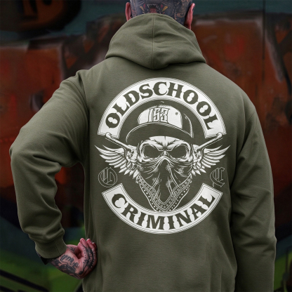 OLD SCHOOL CRIMINAL Hip-hop Skull Print Men's Hoodie Image - 5