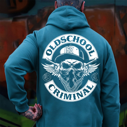OLD SCHOOL CRIMINAL Hip-hop Skull Print Men's Hoodie Image - 7