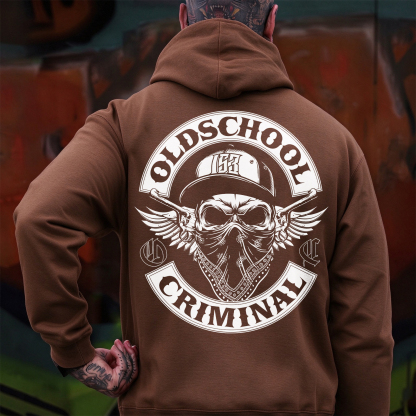 OLD SCHOOL CRIMINAL Hip-hop Skull Print Men's Hoodie Image - 8
