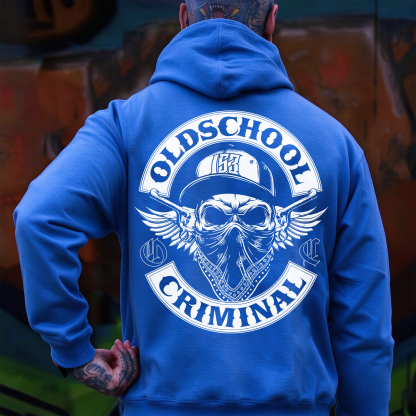 OLD SCHOOL CRIMINAL Hip-hop Skull Print Men's Hoodie Image - 9