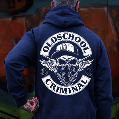 OLD SCHOOL CRIMINAL Hip-hop Skull Print Men's Hoodie Image - 10