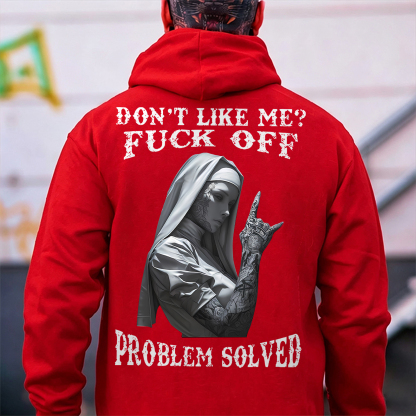 DON'T LIKE ME F*CK OFF Tattooed Nun Print Men's Hoodie Image - 5